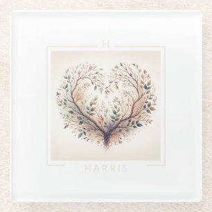 Dessous-de-verre En Verre Monogramme cardiaque unique