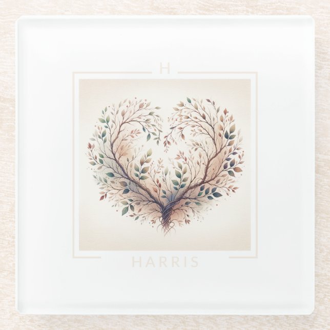 Dessous-de-verre En Verre Monogramme cardiaque unique (Devant)