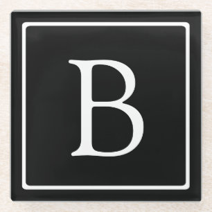 Dessous-de-verre En Verre Monogramme classique simple   Texte noir et blanc