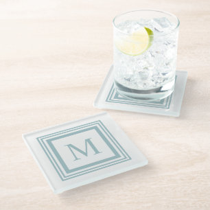 Dessous-de-verre En Verre Monogramme de bordure carrée en verre de mer et bl