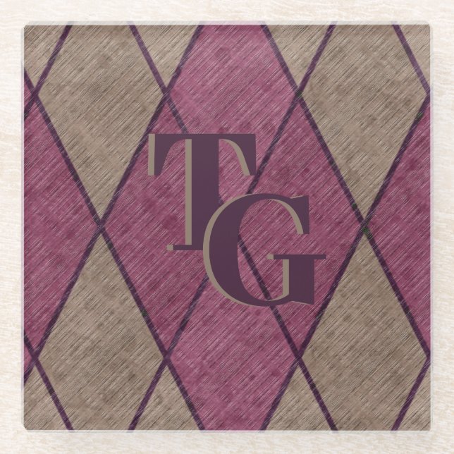 Dessous-de-verre En Verre Monogramme de Jacquard de diamant rouge classique  (Devant)