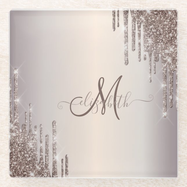 Dessous-de-verre En Verre Monogramme de Parties scintillant Cool modernes (Devant)
