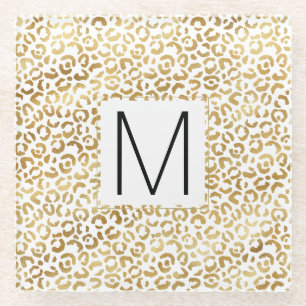 Dessous-de-verre En Verre Monogramme Empreinte de léopard d'or