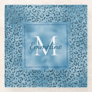 Dessous-de-verre En Verre Monogramme Empreinte de léopard Parties scintillan