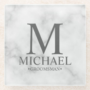 Dessous-de-verre En Verre Monogramme en marbre classique et nom Groomsman