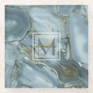 Dessous-de-verre En Verre Monogramme en pierre naturel de marbre bleu