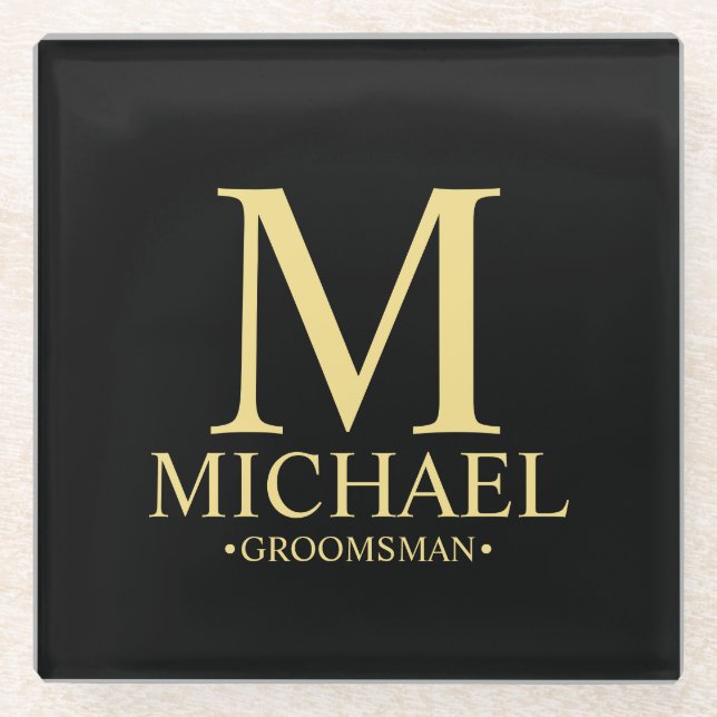 Dessous-de-verre En Verre Monogramme et nom personnalisé moderne Groomsman (Devant)