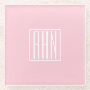 Dessous-de-verre En Verre Monogramme initial   Blanc sur rose clair