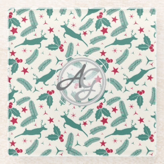 Dessous-de-verre En Verre Monogramme Jours fériés Décor Stag Holly Folk