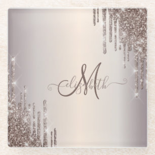 Dessous-de-verre En Verre Monogramme Moderne Pailletant des Gouttes Brillant