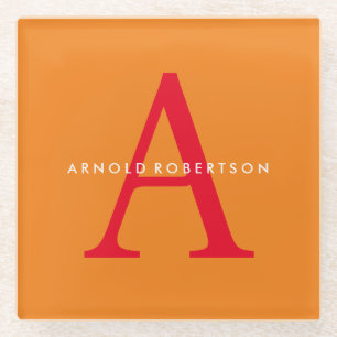 Dessous-de-verre En Verre Monogramme moderne tendance orange rouge
