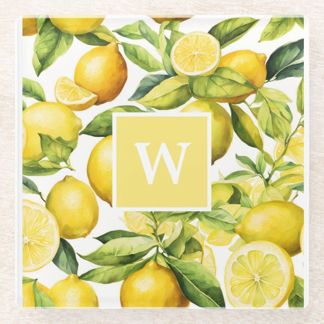Dessous-de-verre En Verre Monogramme Motif Citrus citron (Devant)