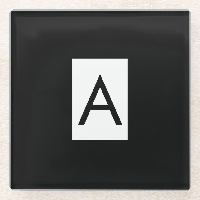 Dessous-de-verre En Verre Monogramme noir blanc Lettre initiale Plaque moder (Devant)