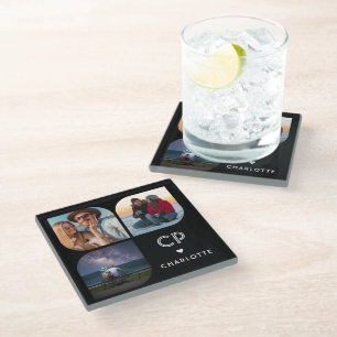 Dessous-de-verre En Verre Monogramme Nom 3 Photo Moderne tendance Simple