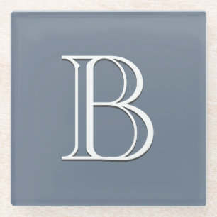 Dessous-de-verre En Verre Monogramme personnalisé Initial Moyen Bleu & Blanc