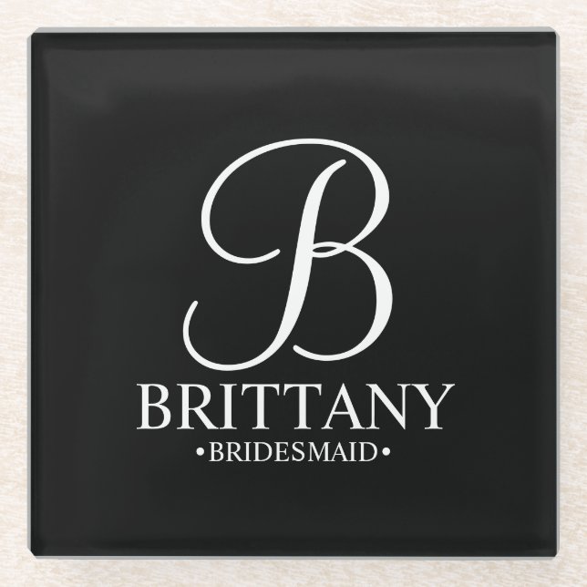 Dessous-de-verre En Verre Monogramme personnalisé moderne et nom Bridesmaid (Devant)