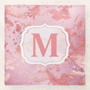 Dessous-de-verre En Verre Monogramme rose glamour sous film métallisé et cad