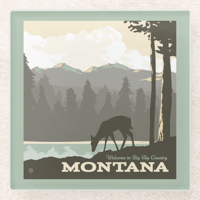 Dessous-de-verre En Verre Montana | Bienvenue dans Big Sky Country (Devant)