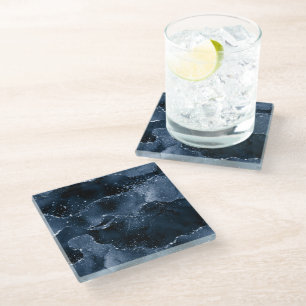 Dessous-de-verre En Verre Moody Agate   Marine Denim Steel Blue Faux Parties