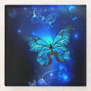 Dessous-de-verre En Verre Morpho Butterfly in the Dark Background