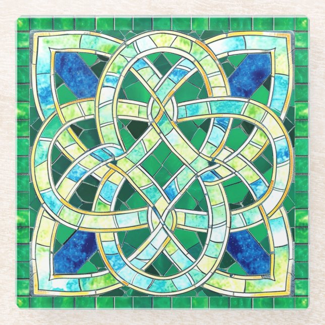 Dessous-de-verre En Verre Mosaïque de pierre céleste verte (Devant)
