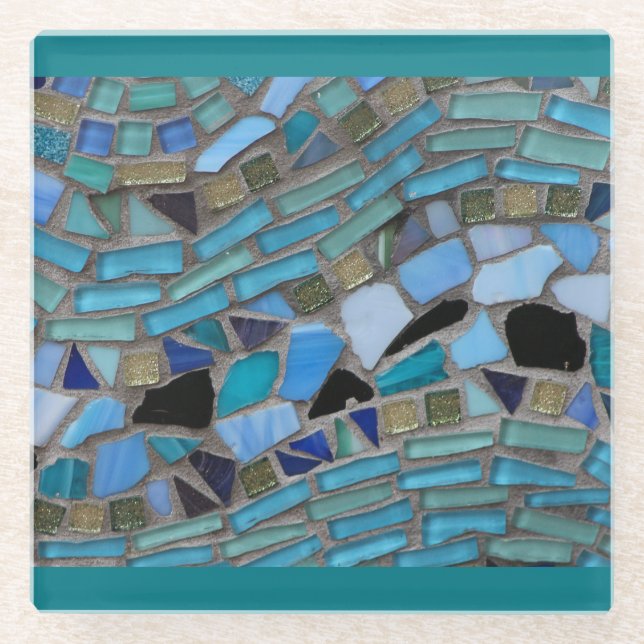 Dessous-de-verre En Verre Mosaïque de verre bleu mer Turquoise (Devant)