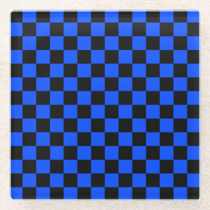 Dessous-de-verre En Verre Motif à carreaux bleu et noir