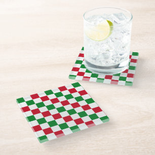 Dessous-de-verre En Verre Motif à carreaux de Noël classique