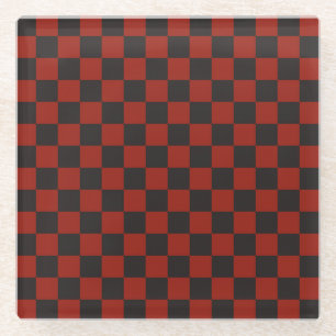Dessous-de-verre En Verre Motif à carreaux noir et rouge profond