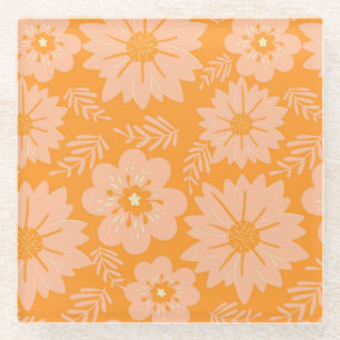 Dessous-de-verre En Verre Motif à fleurs orange Fuzz Vintage rétro