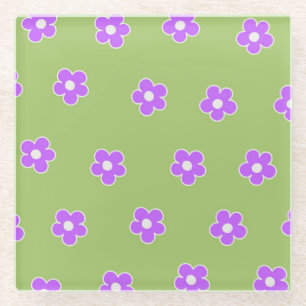 Dessous-de-verre En Verre Motif à fleurs vert violet rétro Y2K
