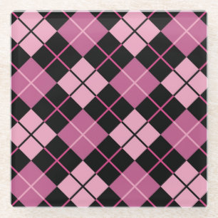 Dessous-de-verre En Verre Motif à motifs de losanges dans le noir et le ros