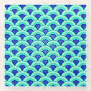 Dessous-de-verre En Verre Motif à vagues Art déco - turquoise et cobalt