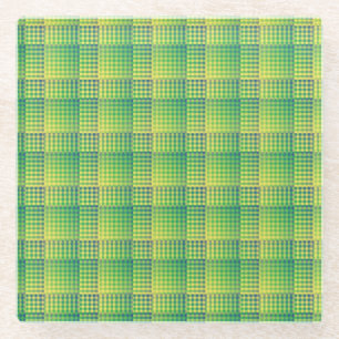 Dessous-de-verre En Verre Motif abstrait à carreaux verts et bleus