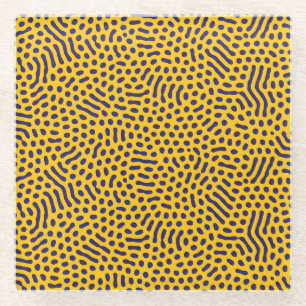 Dessous-de-verre En Verre Motif Abstrait Ludique : Points Navy sur Fond Jaun