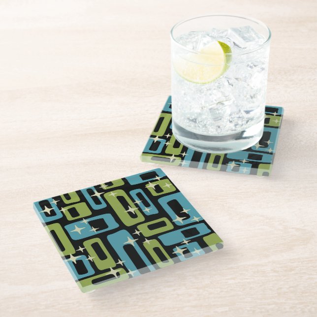 Dessous-de-verre En Verre Motif Abstrait moderne du milieu du siècle (Incliné)