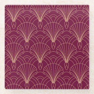 Dessous-de-verre En Verre Motif Art Déco avec éventails géométriques dorés