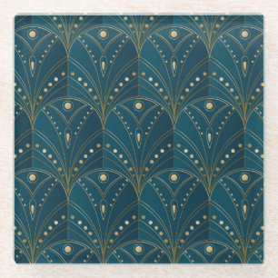 Dessous-de-verre En Verre Motif Art Déco avec formes géométriques dorées