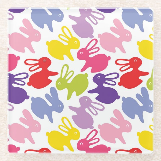 Dessous-de-verre En Verre motif avec des lapins de Pâques (Devant)