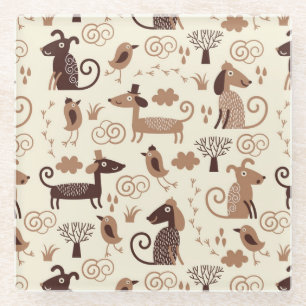 Dessous-de-verre En Verre motif avec les chiens mignons