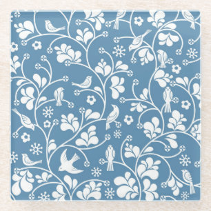 Dessous-de-verre En Verre motif avec les oiseaux et l'ornement de plantes