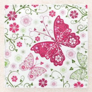 Dessous-de-verre En Verre Motif blanc floral