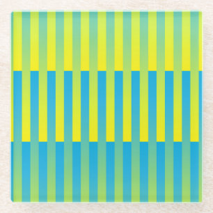 Dessous-de-verre En Verre Motif bleu jaune vert rayé