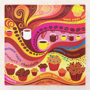 Dessous-de-verre En Verre Motif café et muffins