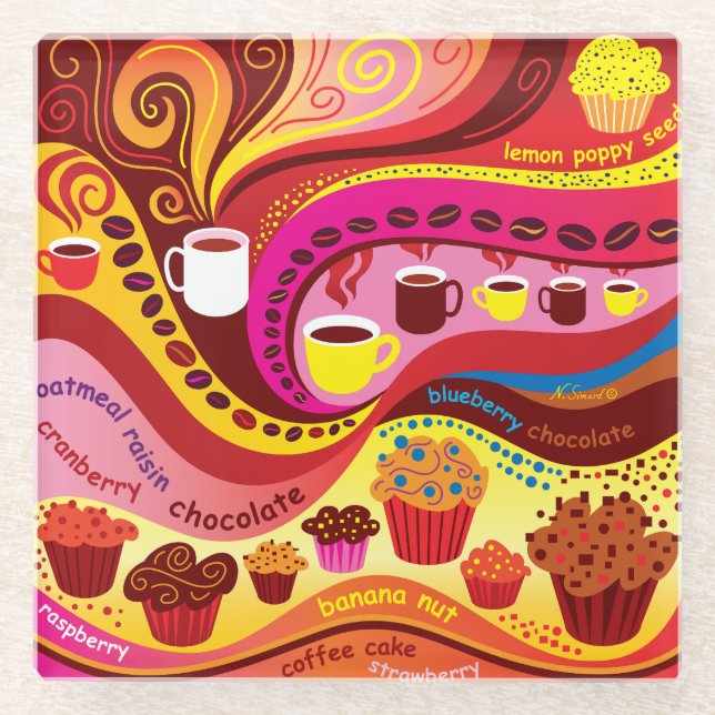 Dessous-de-verre En Verre Motif café et muffins (Devant)