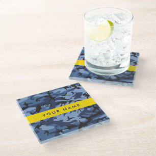 Dessous-de-verre En Verre Motif camouflage bleu marine Personnalisez votre n