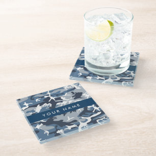 Dessous-de-verre En Verre Motif camouflage neige hivernale bleue Personnalis