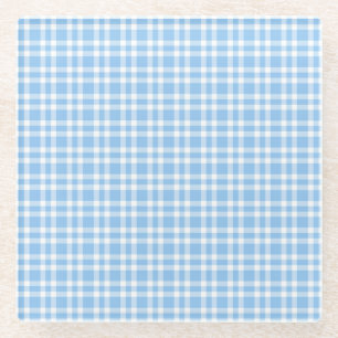 Dessous-de-verre En Verre Motif carreaux bleu blanc