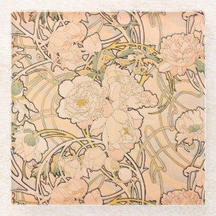 Dessous-de-verre En Verre Motif Classique Art Nouveau de Jardin de Pivoines 