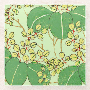 Dessous-de-verre En Verre Motif d'art botanique floral de la feuille japonai